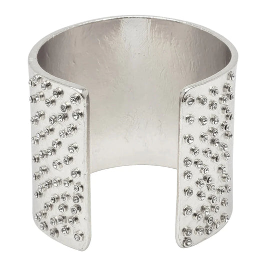Open Front Crystals Silver Cuff