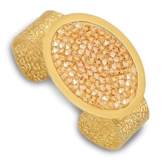 Gold-Tone Textured Champagne Crystal Oval Cuff